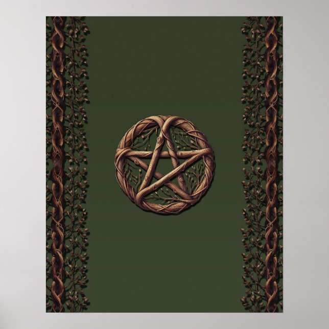 Poster Pentacle bois brindilles Olive Green Wiccan (Devant)