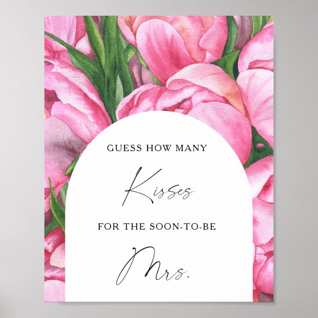Poster Peonies - Combien de baisers jeu de douche nuptial (Devant)