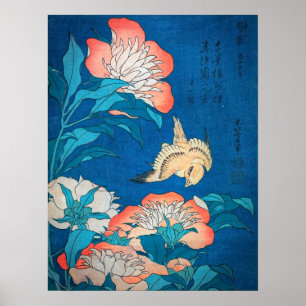 Poster Peonies et Canaries par Hokusai