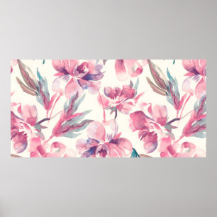 Poster Peonies Motif sans sourire. Arrière - plan aquarel