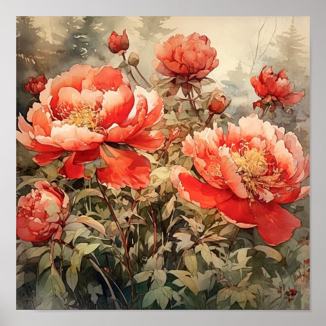 Poster Peony Flowers Art Print (Devant)