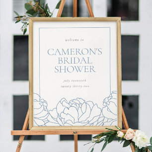 Poster Peony Garden Blue Floral Fête des mariées Bienvenu