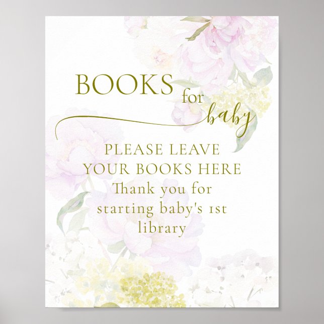 Poster Peony Hydrangea Pastel Baby shower Livres Pour Béb (Devant)