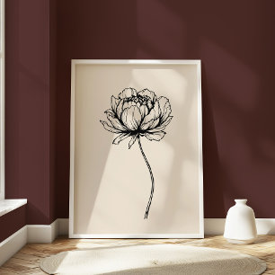 Poster Peony Line minimaliste Art élégant Floral Black