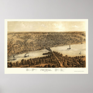 Poster Peoria, IL Carte panoramique - 1867