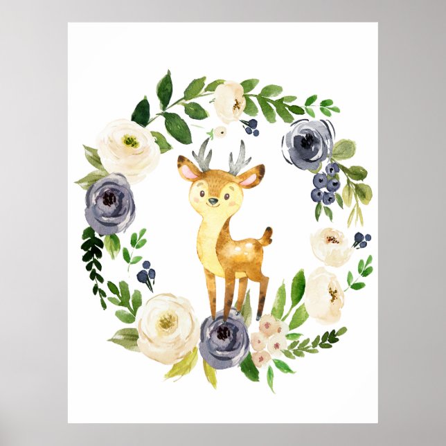 Poster Pépinière florale de cerfs de forêt (Devant)