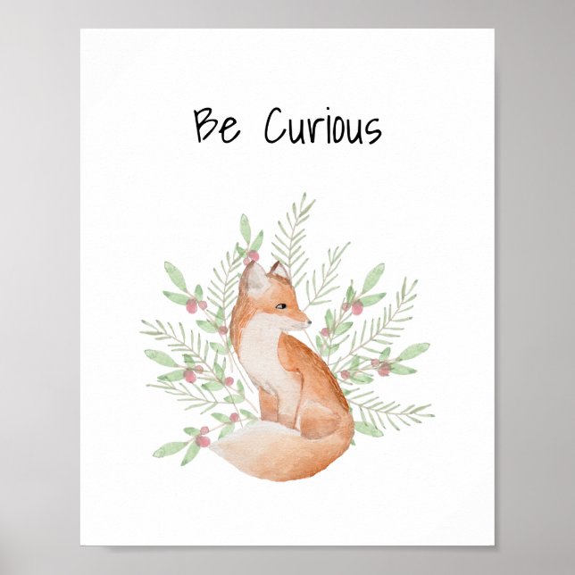 Poster Pépinière Mur Art Baby Animal Fox Soyez Curieux (Devant)