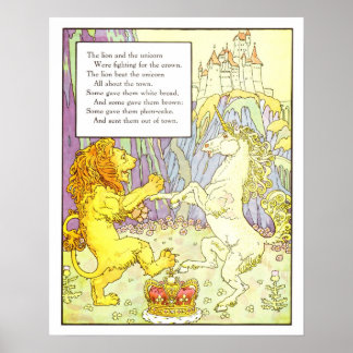Poster Pépinière vintage - Lion et licorne