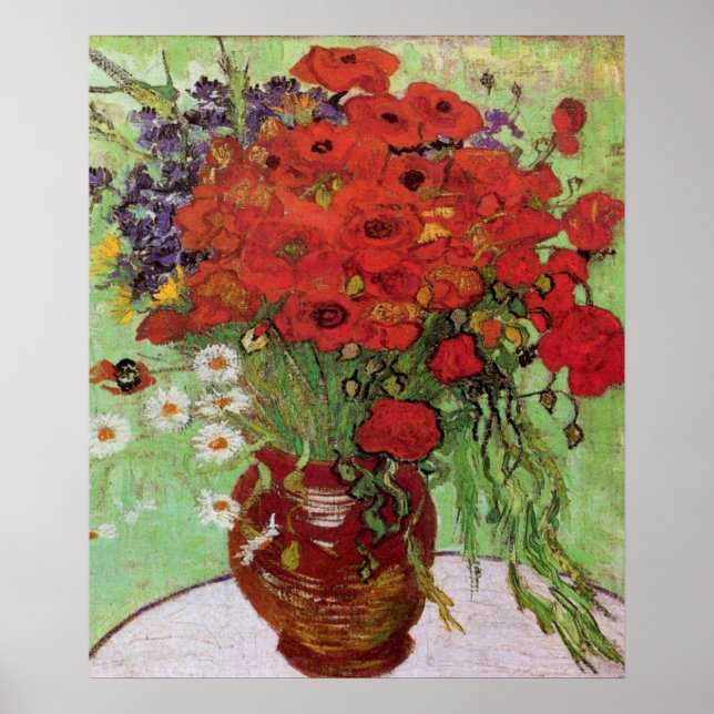 Poster Pépites rouges et marguerites par Vincent Van Gogh (Devant)