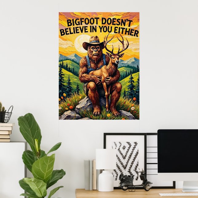 Poster Perche philosophique : Bigfoot et Cerf (Bureau à domicile)