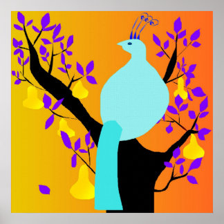 Poster Perdrix De Poète Dans Un Arbre À Poires Noir Ragué