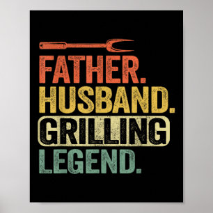 Poster Père Mari Grilling Légende Barbecue Funny Pig