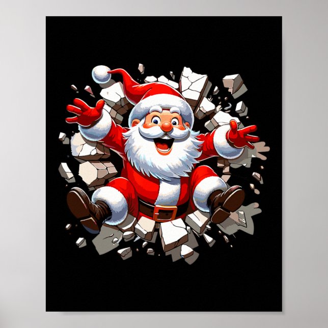 Poster Père Noël à travers les Murs Noël Enfants Garçons (Devant)