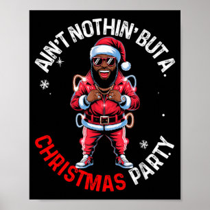 Poster Père Noël afro-américain de Noël en pyjama noir