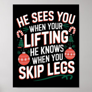 Poster Père Noël aime Jour de la Jambe Fitness de Noël -