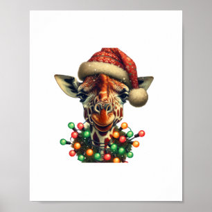 Poster Père Noël amateur de girafe rétro drôle Éclairage