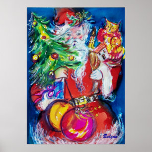 POSTER PÈRE NOËL AVEC ARBRE DE NOËL ET CADEAUX