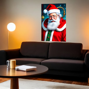 Poster Père Noël avec barbe blanche et lunettes   Art AI