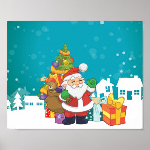 Poster Père Noël avec cadeaux