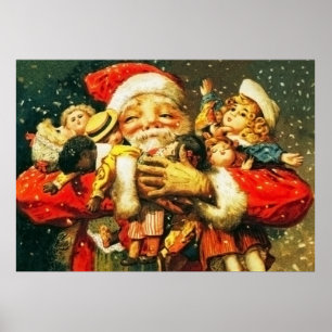 Poster Père Noël avec des poupées