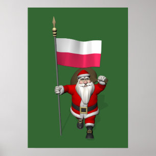 Poster Père Noël Avec Drapeau De Pologne