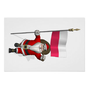 Poster Père Noël Avec Drapeau De Pologne