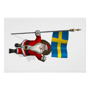 Poster Père Noël Avec Drapeau De Suède