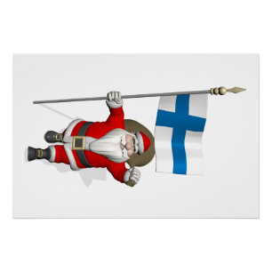 Poster Père Noël avec l'enseigne de Finlande Suomi
