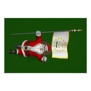 Poster Père Noël avec l'enseigne de Rhode Island