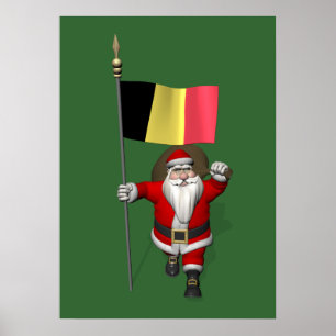 Poster Père Noël Avec L'Ensigne De Belgique