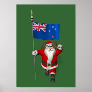 Poster Père Noël Avec L'Ensigne De Nouvelle-Zélande