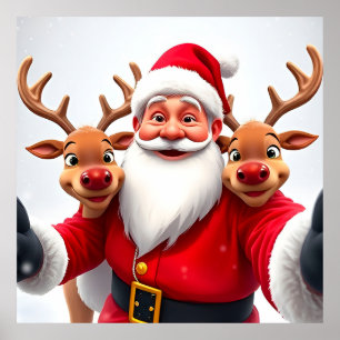Poster Père Noël avec rennes célébrant Noël