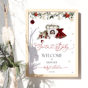 Poster Père Noël Baby Girl Baby shower Bienvenue