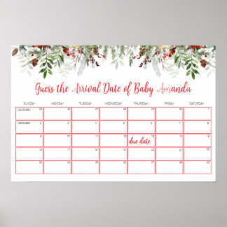 Poster Père Noël Baby shower Baby Date d'échéance Calendr
