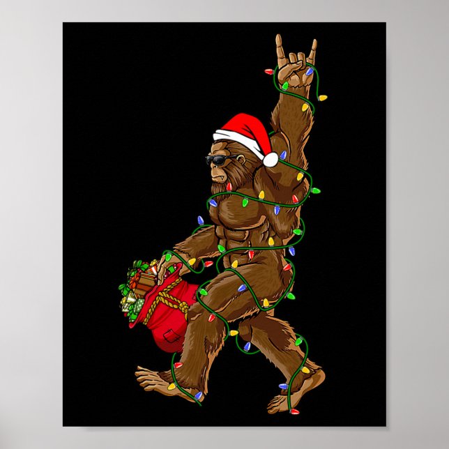 Poster Père Noël Bigfoot Christmas Lights Rock Fun Sasqua (Devant)