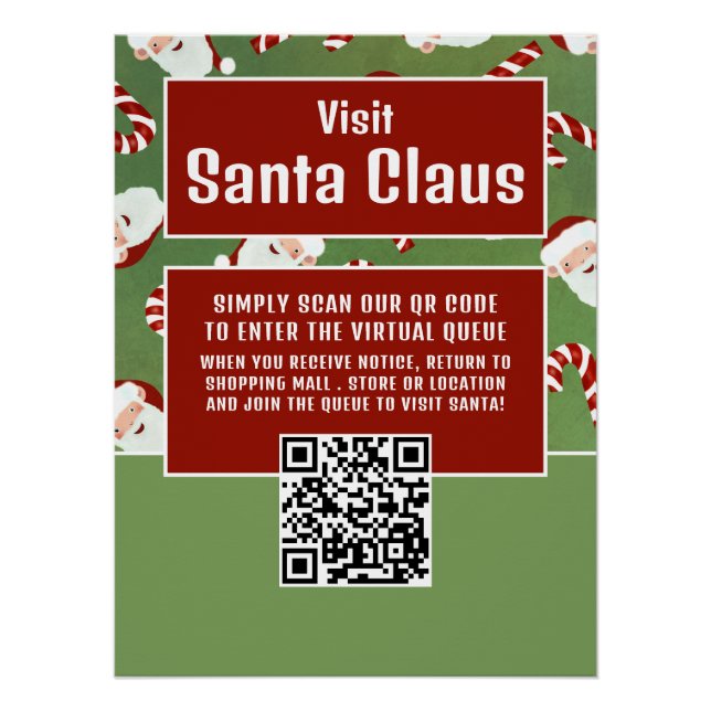 Poster Père Noël Candy, Visiter Père Noël, QR Code Queue (Devant)