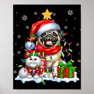 Poster Père Noël Carlin Avec Elf Chat Feux de Noël Propri