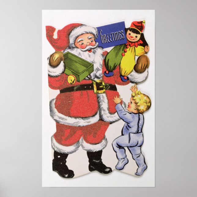 Poster Père Noël, carte de Noël victorienne (Devant)