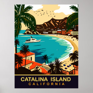 Poster Père Noël Catalina, Plage, CA, Voyage
