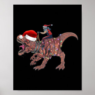 Poster Père Noël chevauchant le dinosaure T Rex Noël Garç