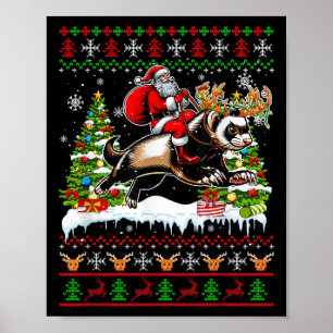 Poster Père Noël chevauchant un furet de renne Noël enfan