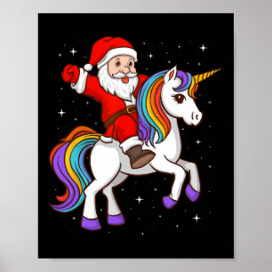 Poster Père Noël chevauchant une licorne animale mystique