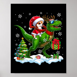 Poster Père Noël Chihuahua Riding Reindeer T-rex Christma