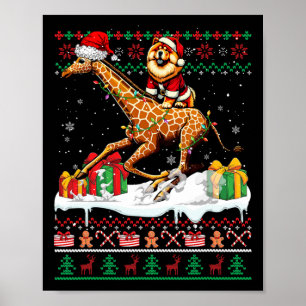 Poster Père Noël Chow Chow Riding Giraffe Sweater de Noël