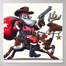 Poster père Noël comme cowboy