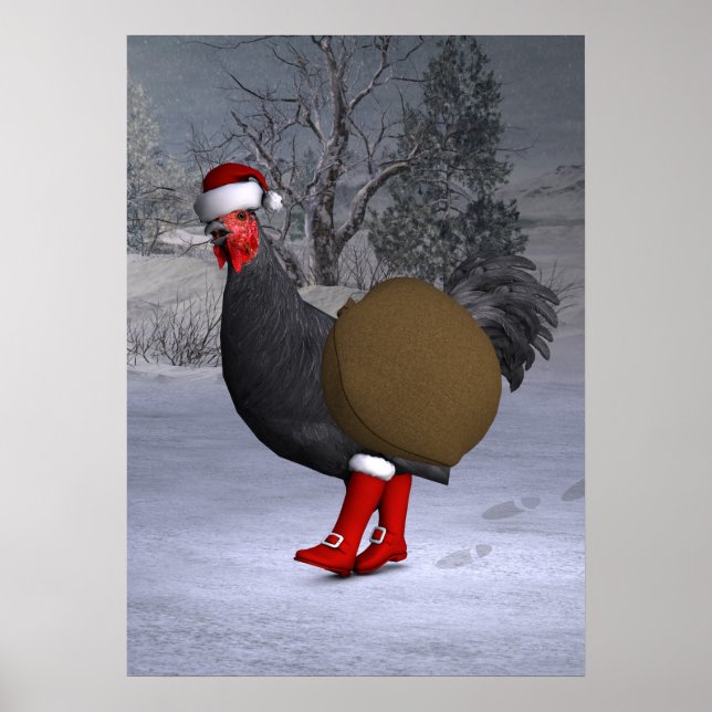 Poster Père Noël coq noir (Devant)
