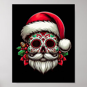 Poster Père Noël Crâne de Sucre Mexique Calavera Noël Dia