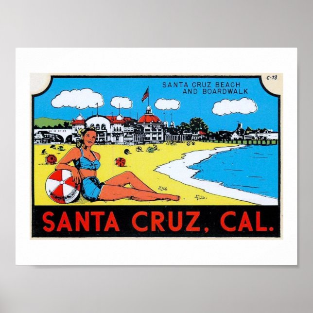 Poster Père Noël Cruz, Californie Étiquette de bagages Vi (Devant)