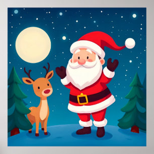 Poster Père Noël dans une scène hivernale magique