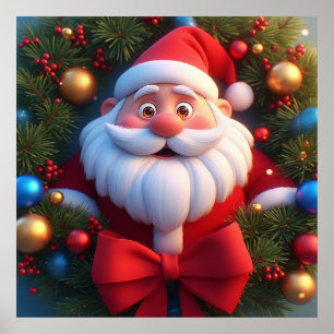 Poster Père Noël de dessin animé festif de Noël
